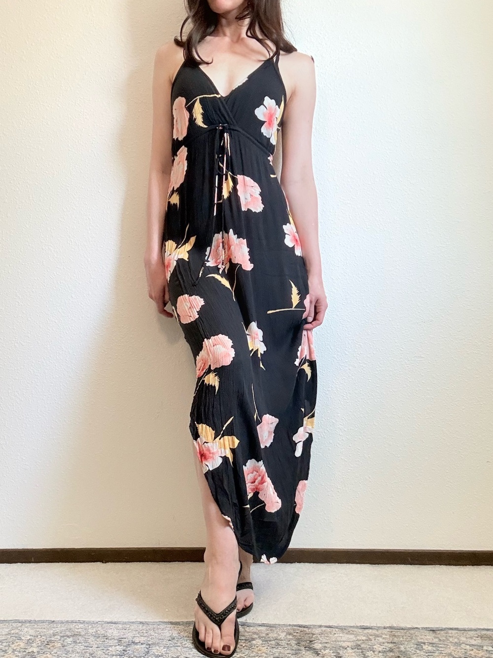 Billabong Babydoll Style Tropical Floral Maxi Dress Coconut Girl Cali Summer